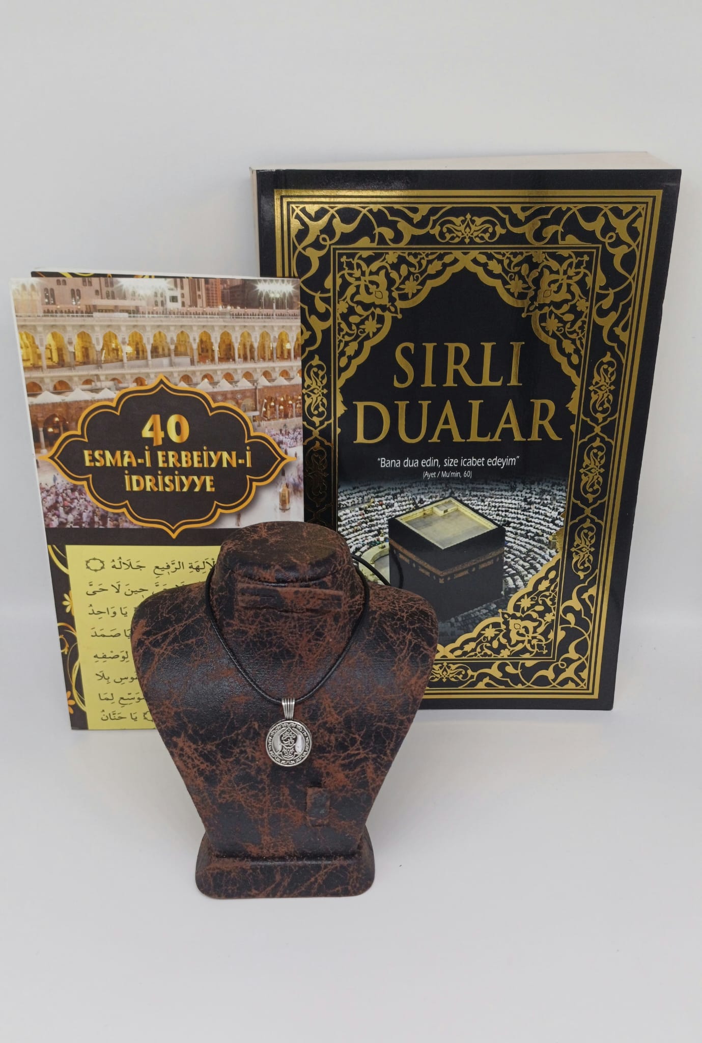 Erbaini İdrisiye dualı 925 ayar Nali Şerif Motifli Gümüş Kolye, Erbaini İdrisiye dua afişi ve Sırlı Dualar kitabı set